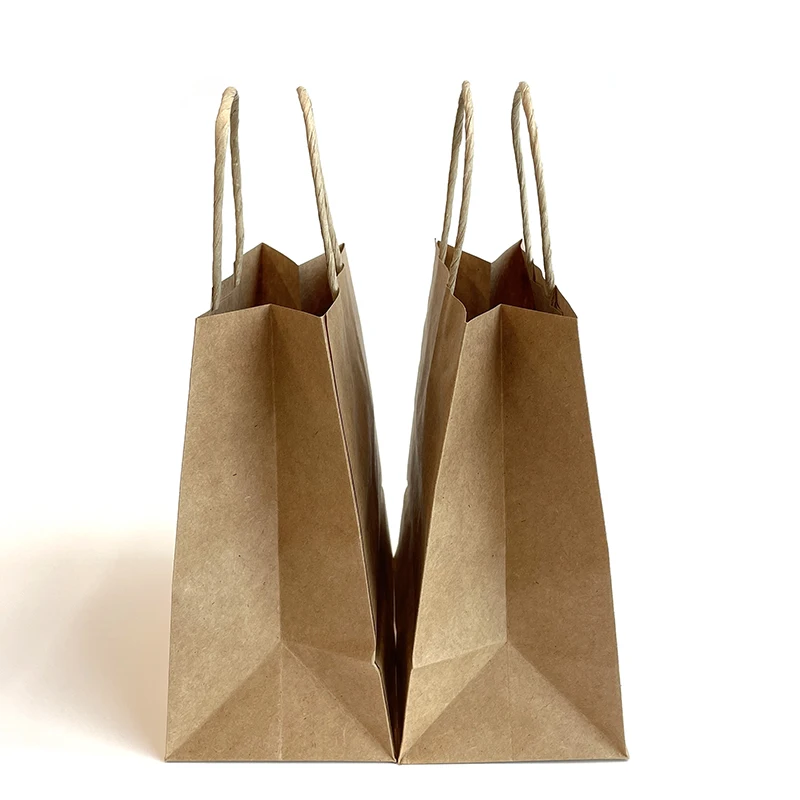 Пакет из крафт-бумаги, скрученная ручка, рекламная упаковка на заказ, дешевые пакеты для упаковки продуктов с ручками