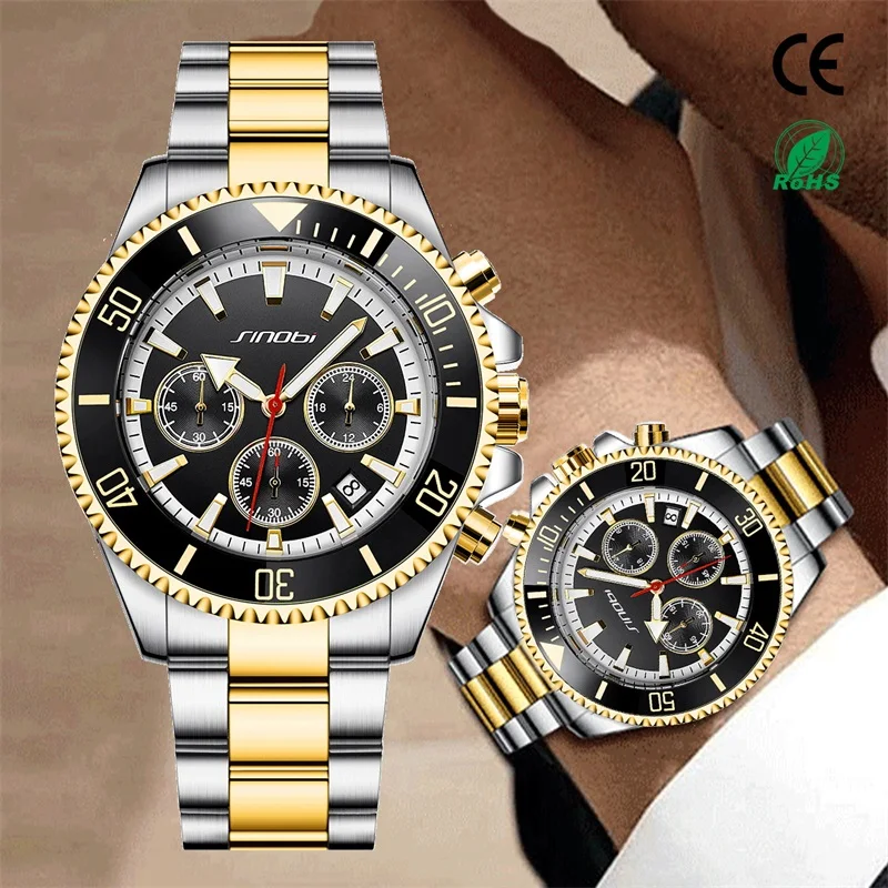 Wholesale SINOBI Multifunction Waterproof Luxury custom logo Watch Perpetual Calendar stainless Steel Band Wrist Watch For Men