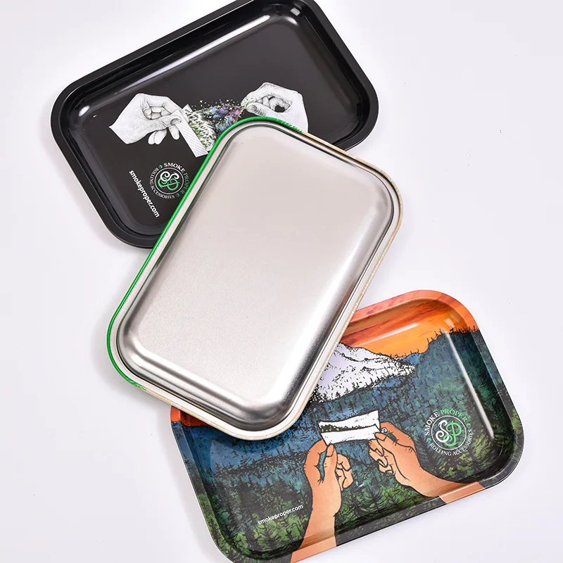 Portable Small Plain Metal Rolling Trays With Custom logo printing Tinplate Cigarette Serving Tray For Smoking