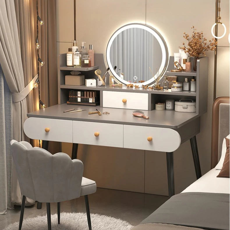 Туалетный столик современный простой для макияжа спальни небольшой блок 2023 Новый туалетный с зеркалом и ящиками