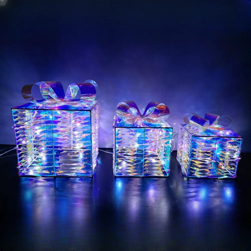 Christmas 3 Pcs Led Light Foldable Christmas Gift Boxes Set Christmas candy Home Rectangular Gift Box Shape Lighting