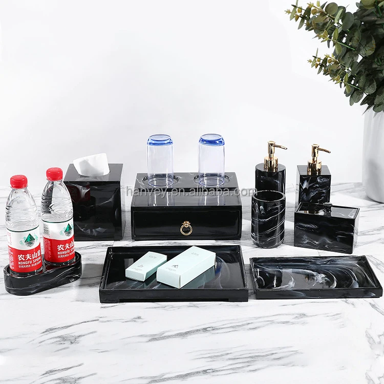 Custom Luxury five star Hotel separate empty pump bottle bathroom shampoo set resin ceramic bathroom amenities