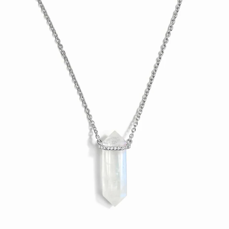Hotsale Classic 925 Sterling Silver Crystal Moonstone Hexagon Pillar Necklace