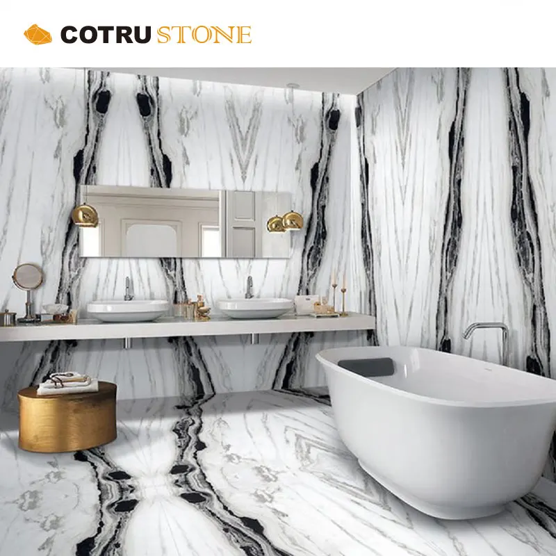 Newest Panda White Tiles Design Luxury Stone White and Black Marble Slabs