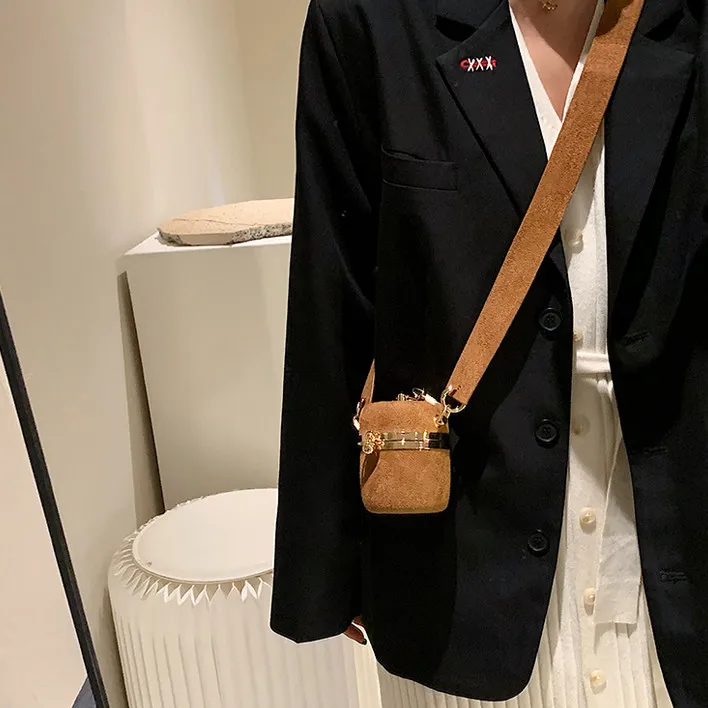 Retro Frosted PU Leather Mini Bucket Case Small Bag For Women New Fashion Mini Coin Purse Headphone Bag