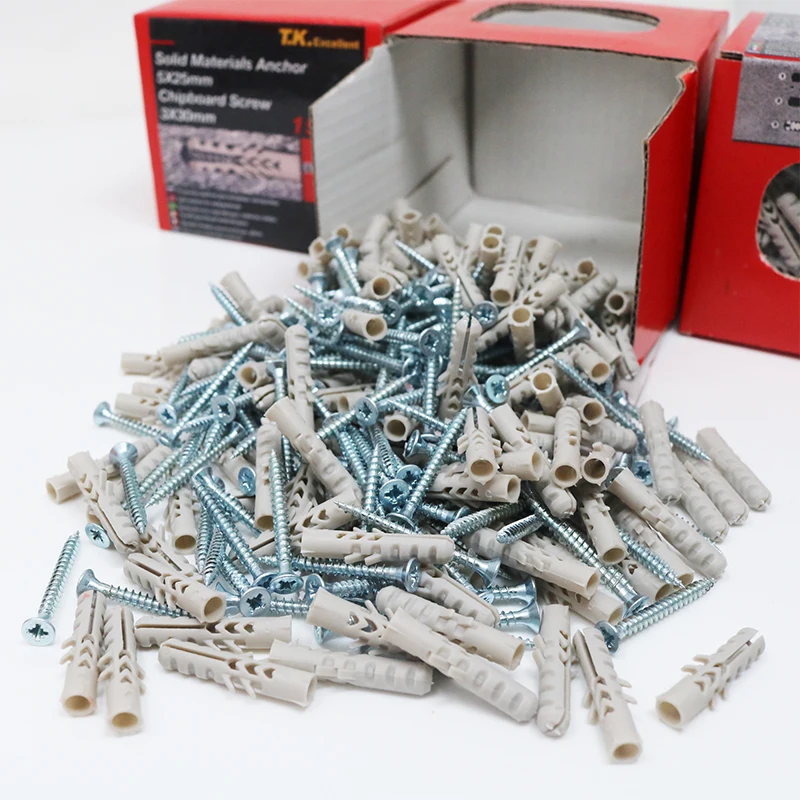 Support customization Factory direct supply 160pcs Solid Materials wall plug with screw drywall Anchor And Chipboard Screws Kit
