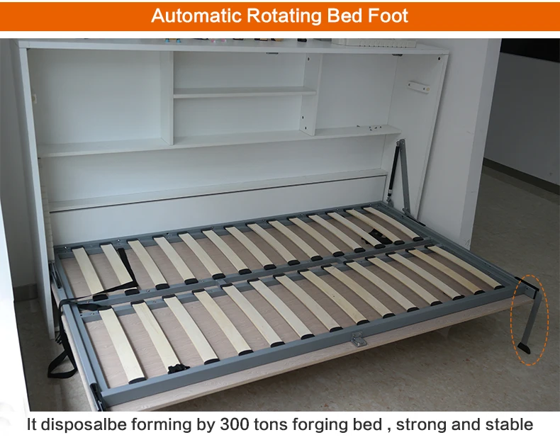 Folding murphy bed queen mechanism with desk horizontal
