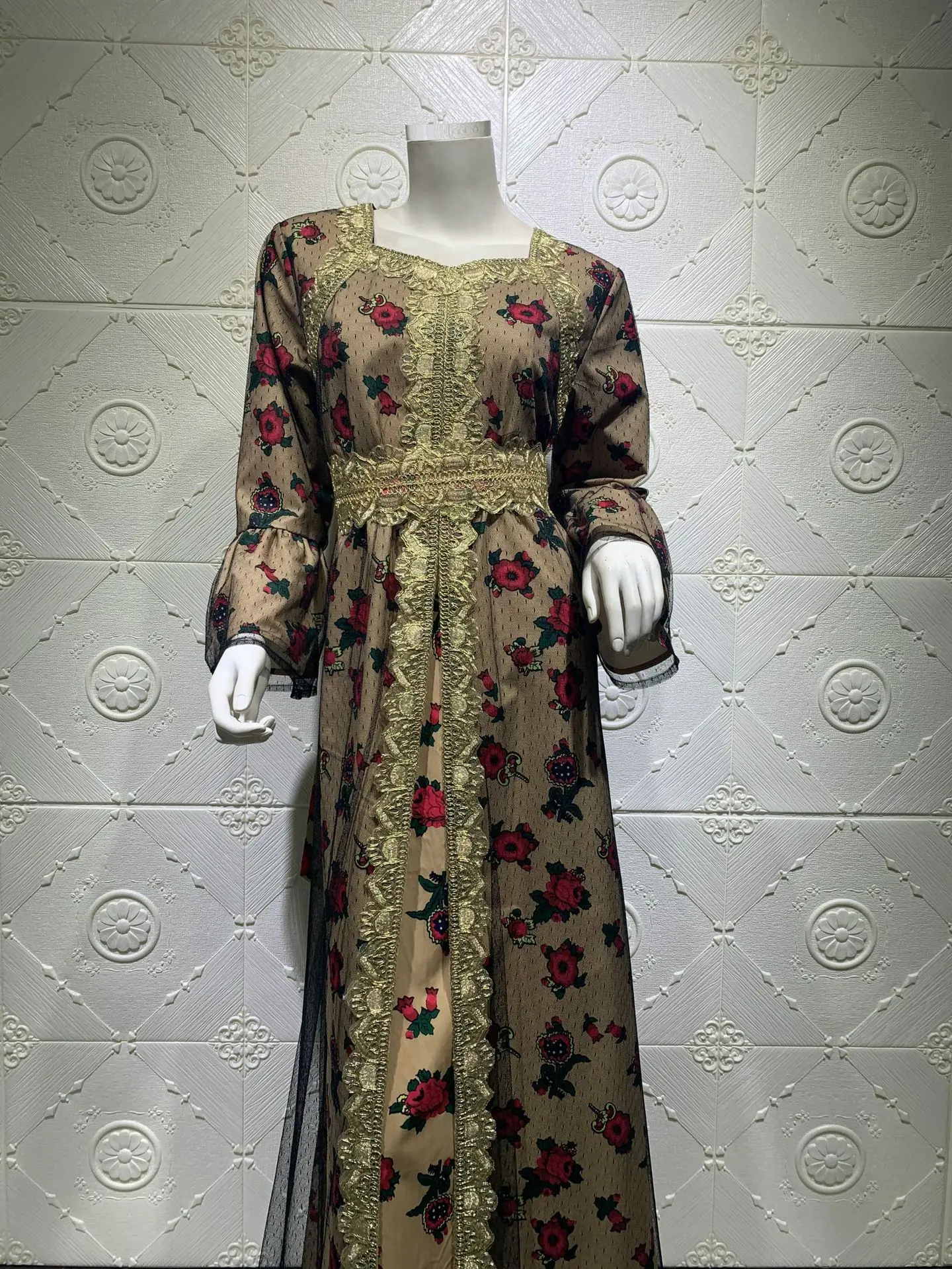 KD4466  drop shipping  Fashionable  mesh flower lace  islamic clothing dresses embroidered abaya women