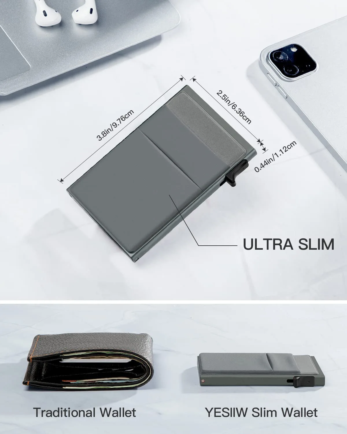 Pop up Card Holder RFID Blocking Minimalist Business Credit Card Wallet with Money Pocket Metal Card Case