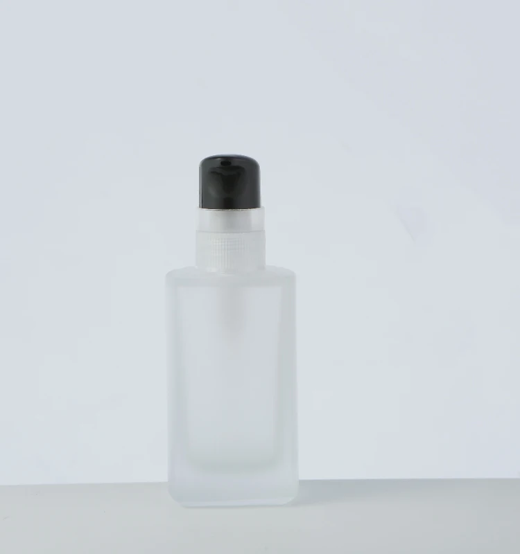 China factory Square screen printing frosted Crystal Transparent black cap 30ml liquid foundation glass bottle