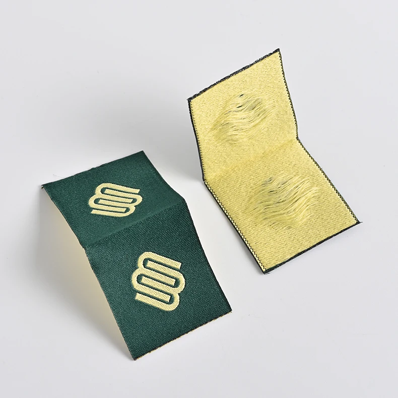 high definition Custom hem label for sleeve,loop fold woven hem tag for sleeve