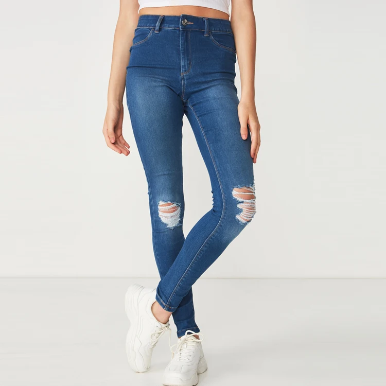 summer new fashion women white high waist skinny ripped jeans