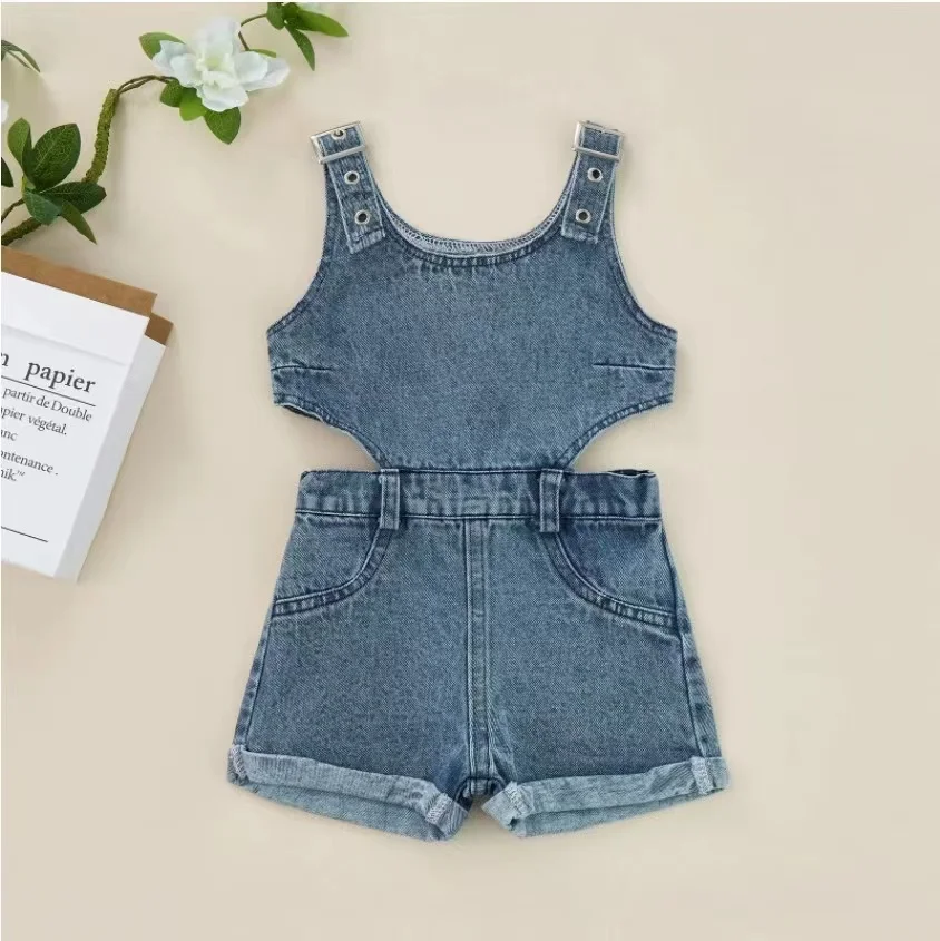 Conyson Wholesale Support Custom Baby Clothes Newborn Organic Cotton Sleeveless Premium Factories New Born Girl Denim Jumpsuit