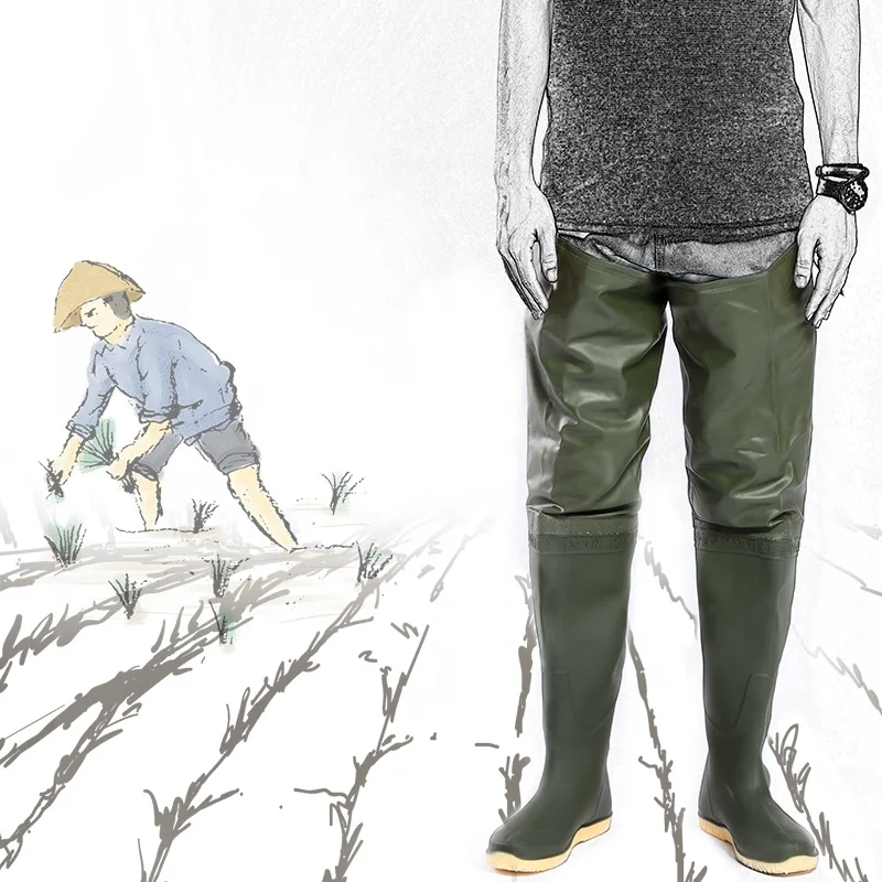 
Rice Planting Fishing Waders Hip Wader Working Soft Bottom Paddy Pvc Rain Shoes Farming Boots 