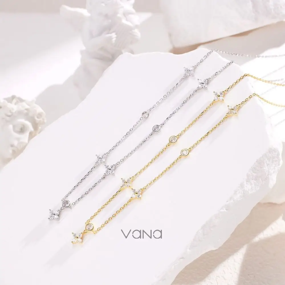 Vana Cubic Zirconia 925 Silver Fashion Jewelry Women Necklaces Non Tarnish Four Leaf Clover Necklace Jewelry