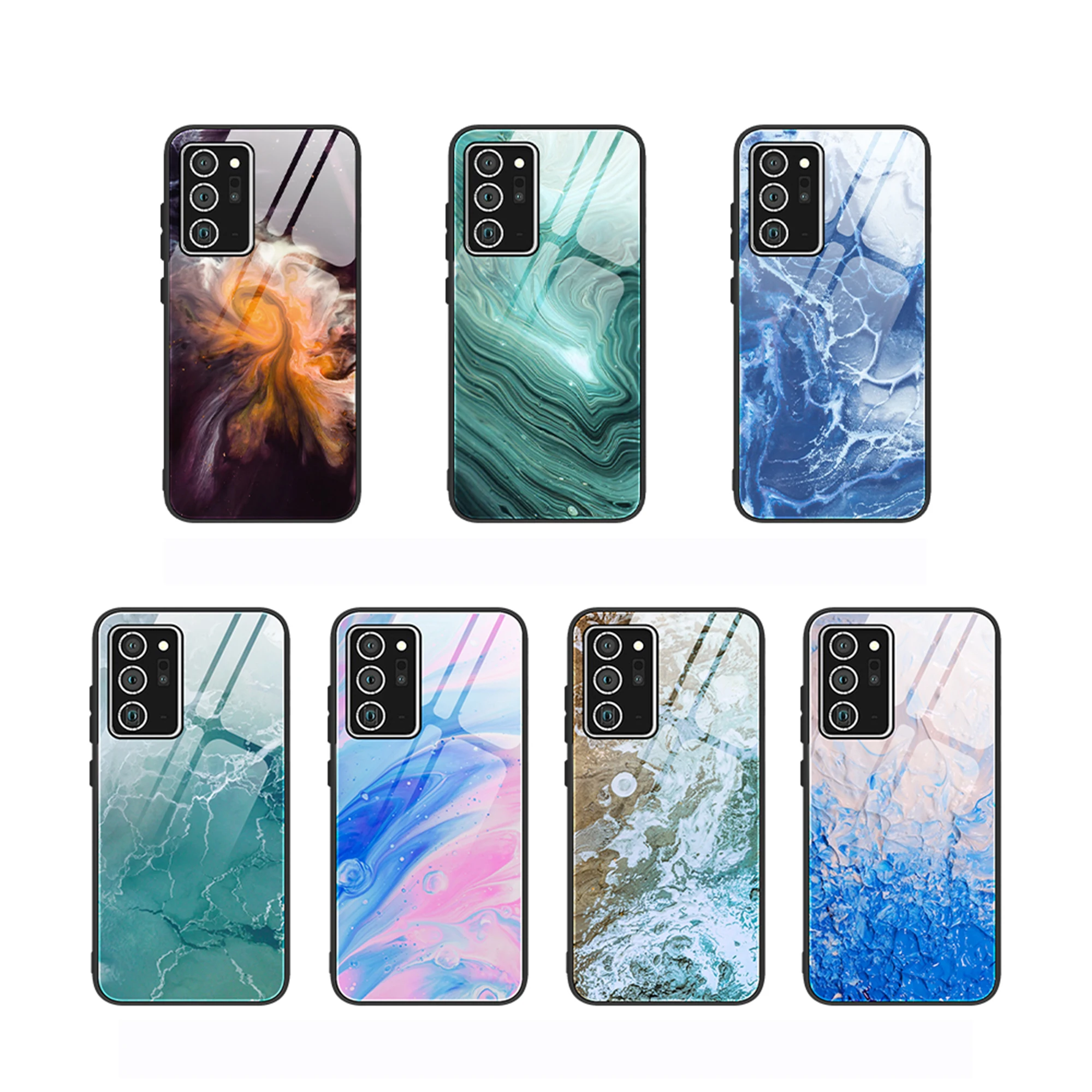 Luxury Creative Marble Shockproof Tempered Glass Case For Samsung Note 20 Marble Phone Case