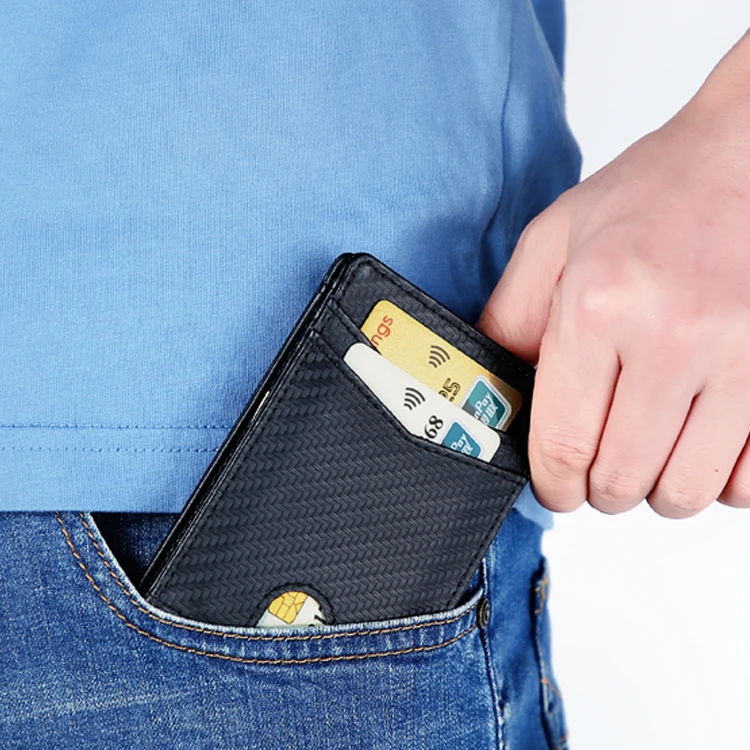 Тонкий rfid блокирующий держатель для карт кошельки с зажимом денег на заказ мужской бумажник из углеродного волокна