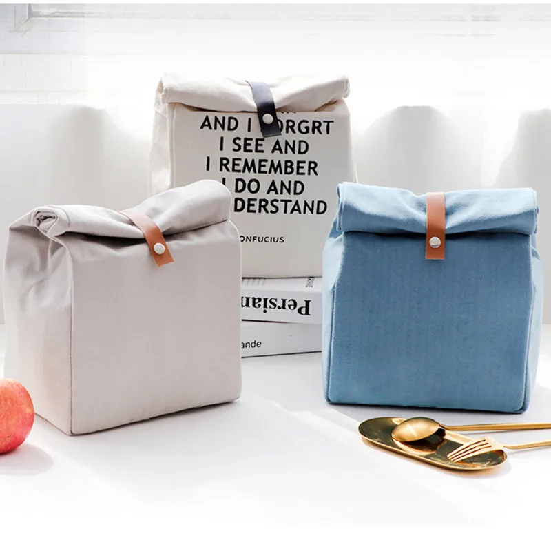 High quality Bento bag Cotton Cooler Canvas Foldable Insulated Thermal Office Box Tote Cooler Lunch Bag