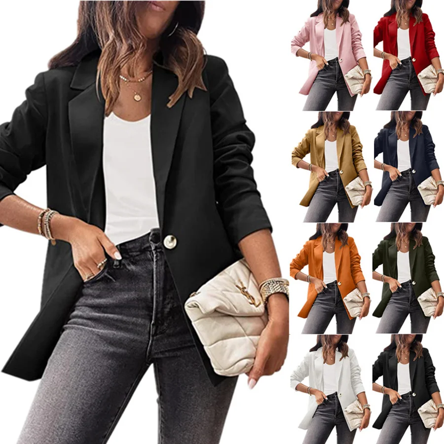 Blazer Slim Office Coat 2023 New Arrivals Solid Color Long-sleeved V-neck Single Button Casual for Women