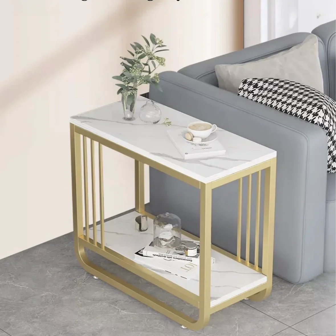 Wholesale High-Quality Furniture Gold Edge Table Stainless Steel Coffee Table Marble Living Room Sofa Coffee Table