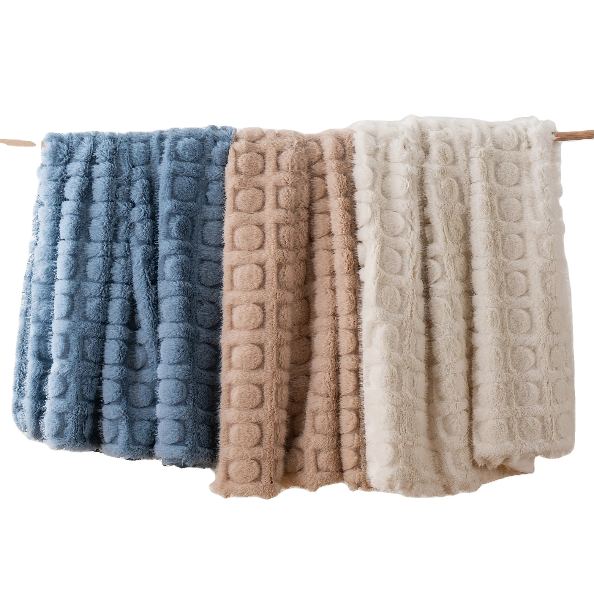 Cozy Double Sides Premium Quality No Shedding Super Soft Luxury Faux Fur Minky Throw Blankets Customized Fabric