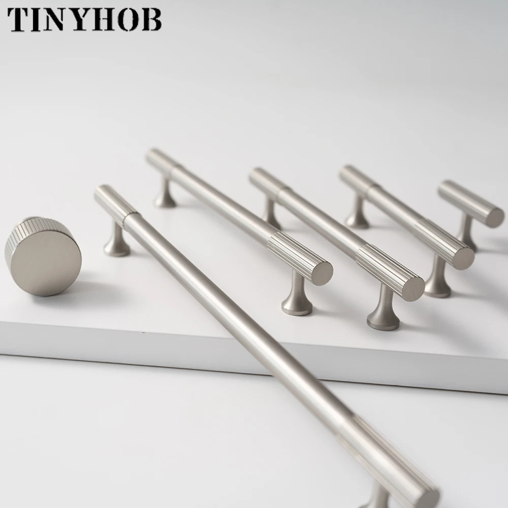 Нанесение полуматового никелевого твердая латунь Кабинет ручки и линейный рифленая ящика T Bar спальни кухни сплошные ручка C-3708