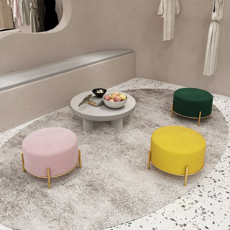 Home Dining Round Modern Indoor Luxury Foot Step Living Room Furniture Metal Chairs Gold Velvet Stool Ottoman