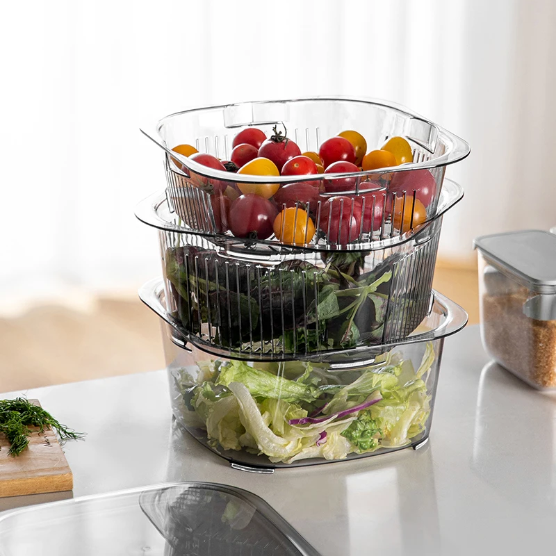 SHIMOYAMA 2 Tier Fruit Veggies Washing and Storage Box Kitchen Accessories Tools Sink Draining Basket Dish Washing Basket
