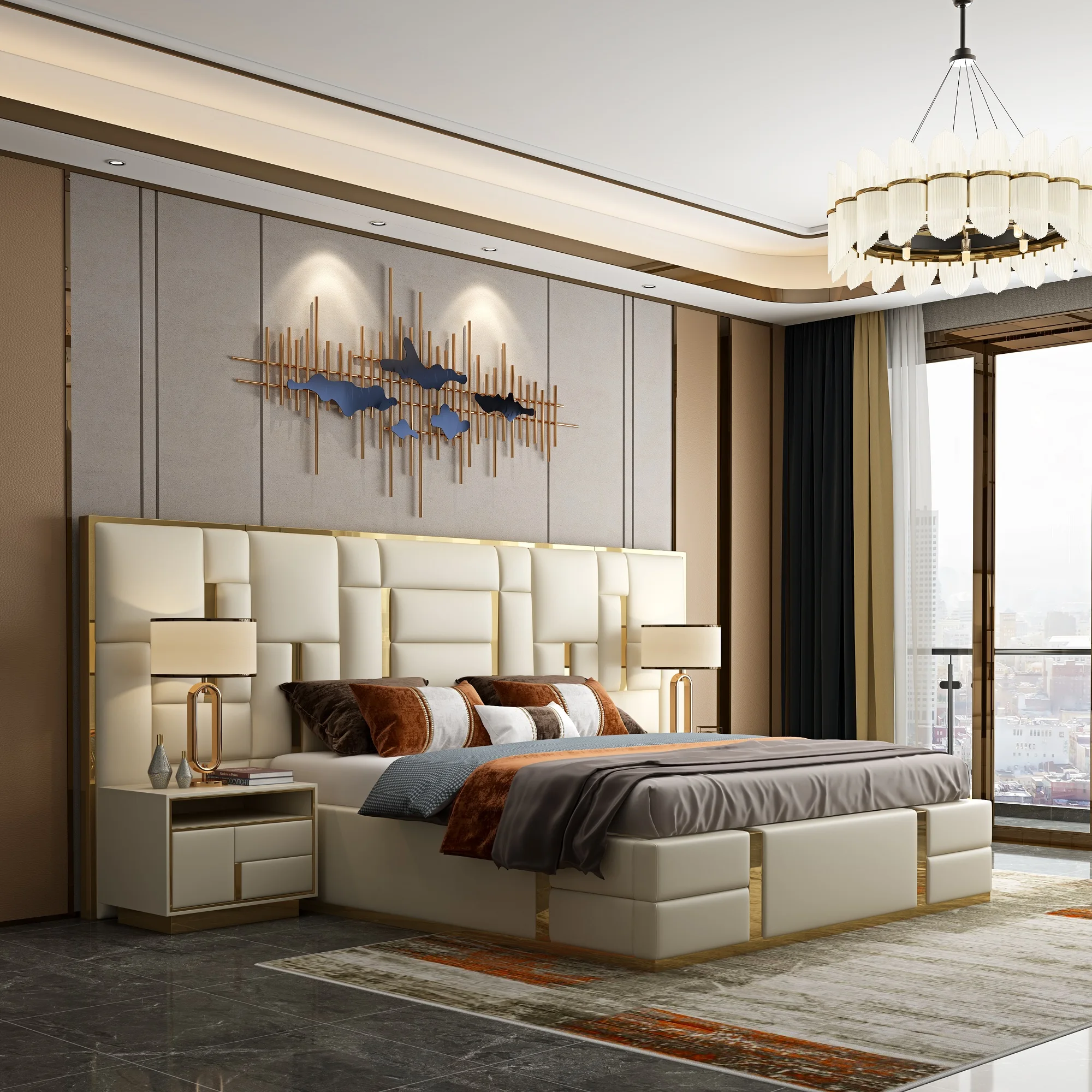 Postmodern American Luxury Bed Master Bedroom 1.8 Meters Solid Wood Wedding Bed Size Apartment Villa Bed