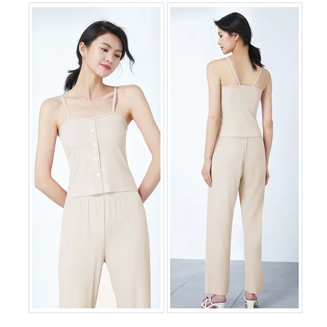 New Icy Silk  camisole Home Clothes Fashion Pajama Suit For Women