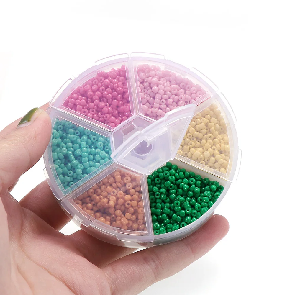 Factory Wholesale 1800 pcs DIY 3mm glass seed beads in Box 6 Multi color Assortment  for jewelry making