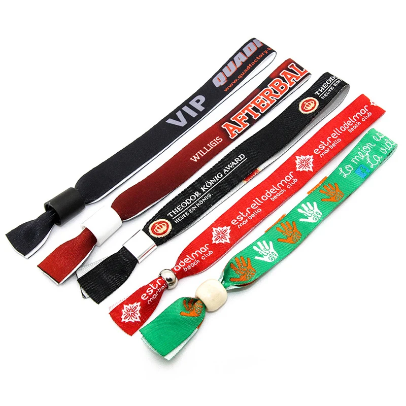 Custom Promotion Cheap Event Textile Polyester Festival Fabric Jacquard Woven Bracelet Wedding Wristband With Slide Lock