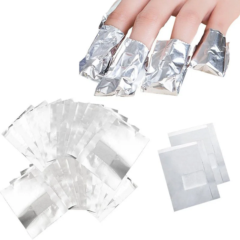 100pcs/bag Aluminum Foil Nail Art Soak Off Foils Removal Gel polish With Cotton Pad Remover Wraps Nails Removal Foil