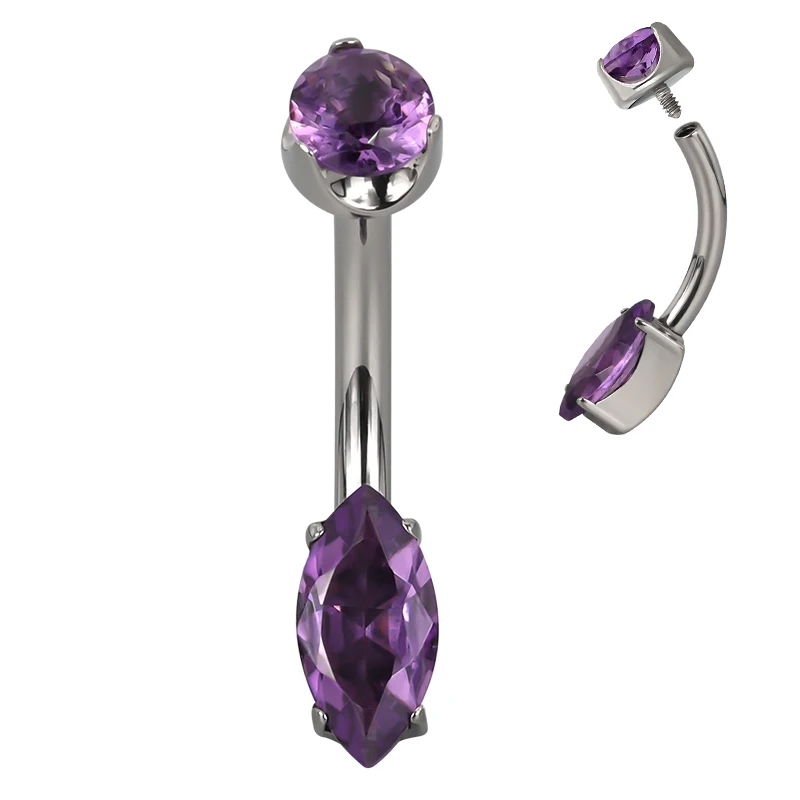 GZN Wholesale Titanium 4 Prong Set Marquise Natural Stone Earring Belly Button Navel Ring