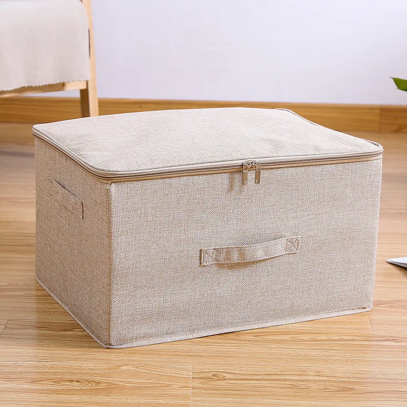 Hotselling Collapsible Linen Clothing Storage Box Cloth Covered Storage Boxes With Zipper And Handles