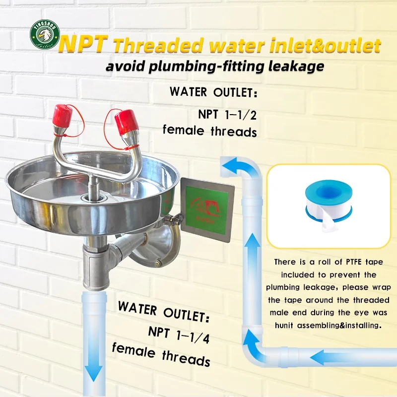 Pedestal Eyewash Station Wall Mounted Stainless Steel Emergency Eye Wash Station