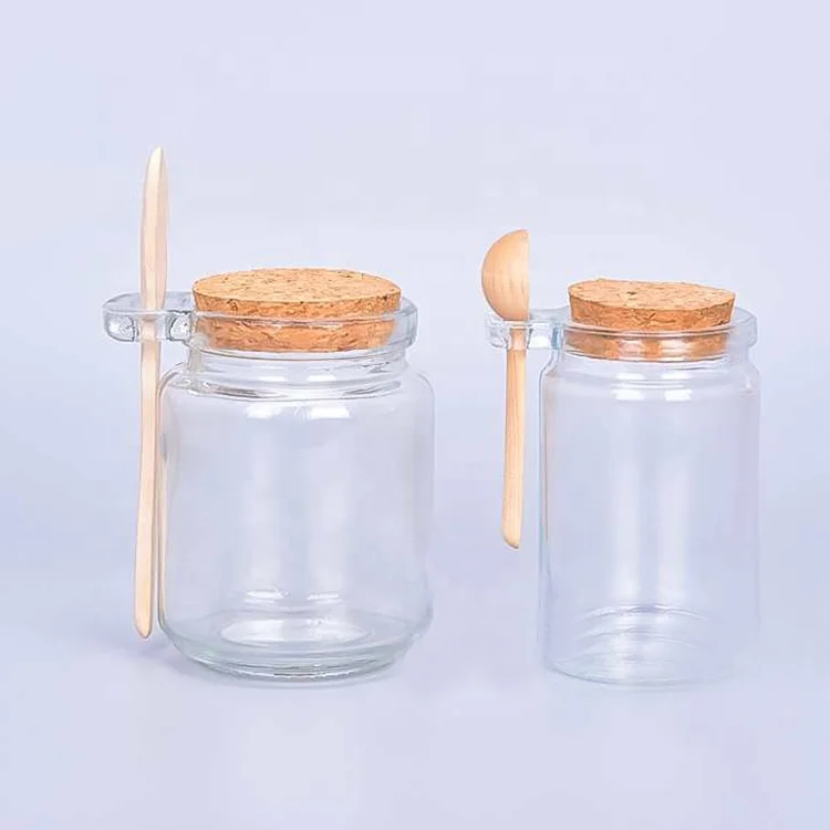 8oz  Clear body scrub bottles bath salts jar glass spice salt glass jar with crok wooden spoon