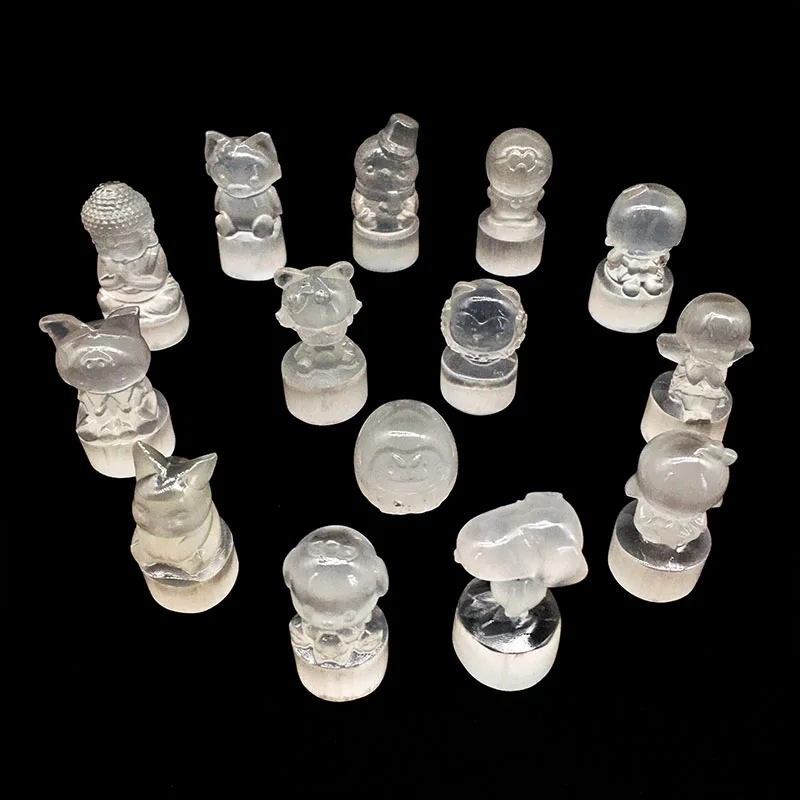Wholesale Natural Mix factory price selenite dragon skull hand caved selenite animals crystal crafts for decoration and sale