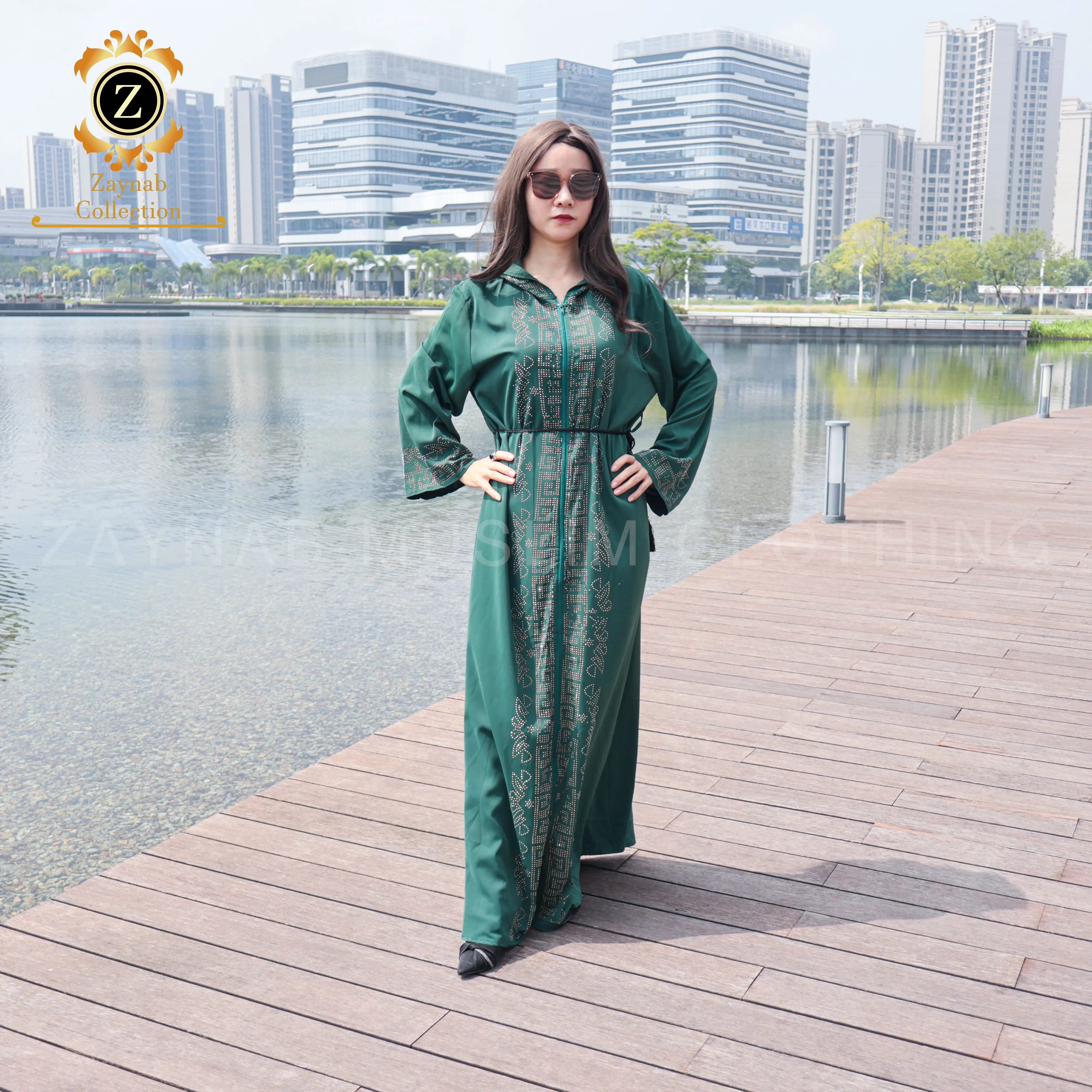 Zaynab Zipper Hoodie Abaya Dress  Wholesale Abayas Ramadan Saudi Arabian Women Muslim Dress Dubai Modest Zipper Hoodie Abaya