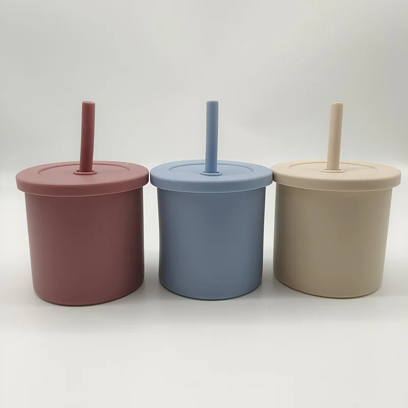 Baby Sippy Cup with Straw Reusable Weighted Drinking Training Insulated No Spill Bottle Silicone Customized Logo OPP Bag Silicon
