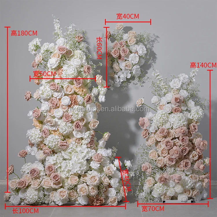 Romantic artificial flower row pink and white rose Baby breath flower flower panel with acrylic backdrop for wedding decor