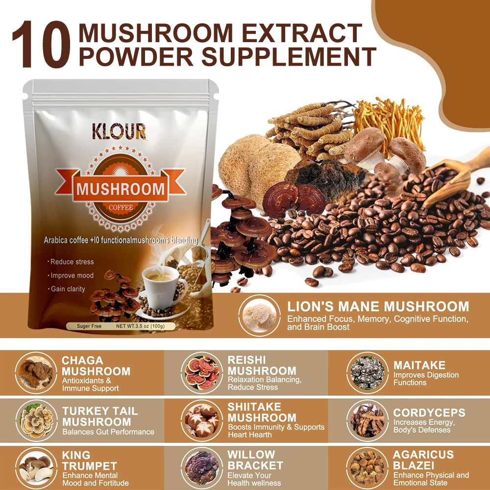 Private Label 8 Superfood Mushroom Coffee Powder Cognitive Function Support Stress Relief Enhance Recovery Mushroom Coffee