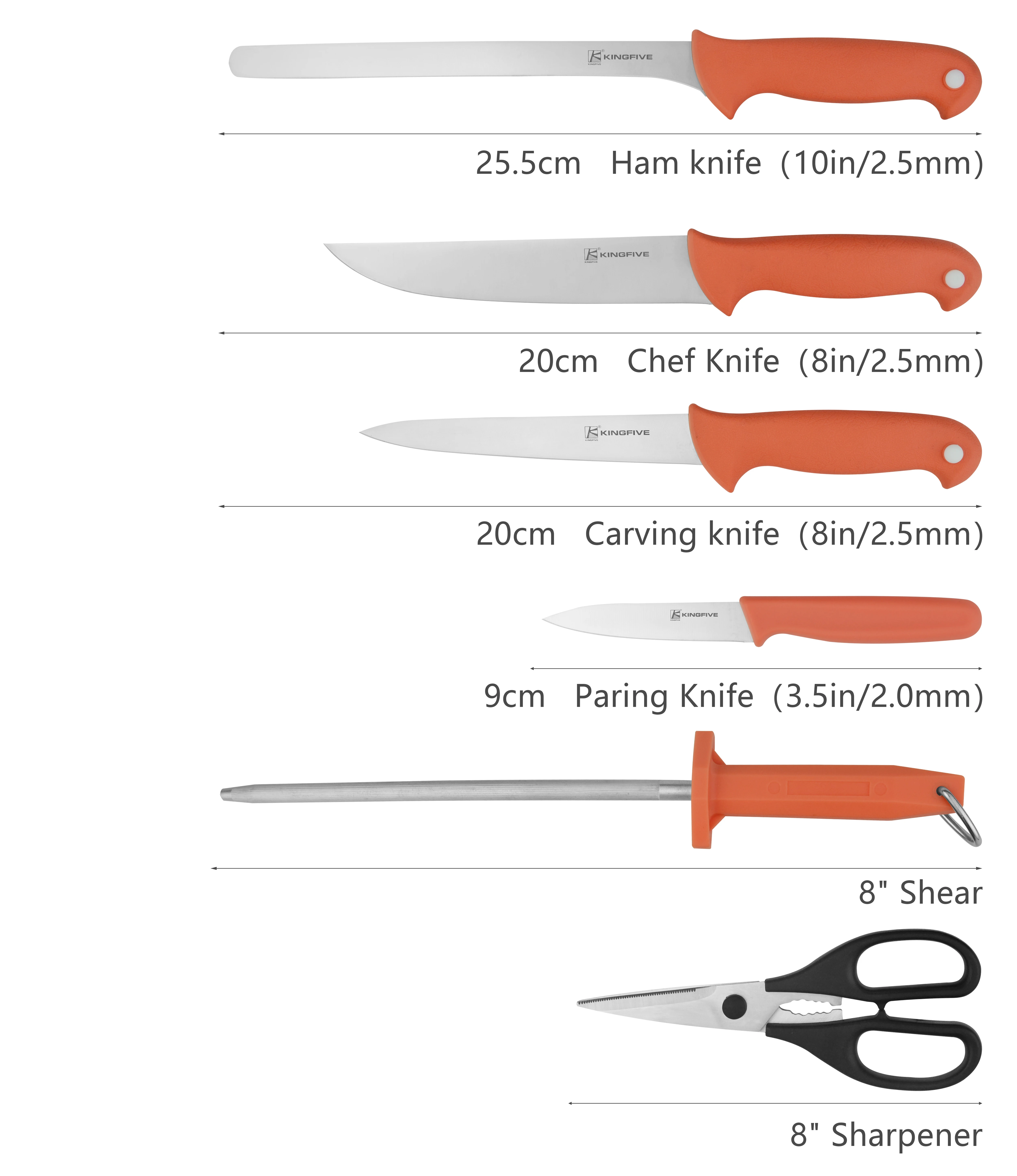7 Pieces Orange PP Handle Chef Knife Stainless Steel knives kitchen knife Set With Oxford Bag