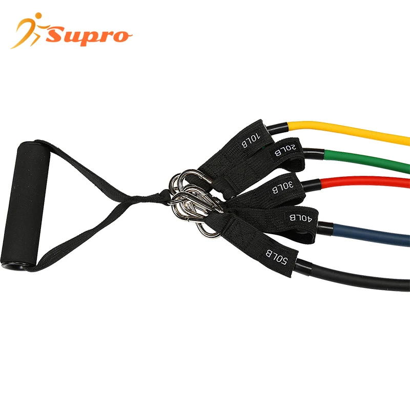 Supro Manufacture Hot Sale Custom Heavy Workout Latex Fitness 11pcs Resistance Bands Set