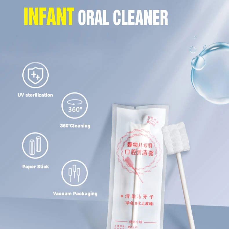 Hot Selling Disposable Cotton Toothbrush Baby Oral Tooth Cleaner Baby Oral Tongue Cleaner 30 Pcs