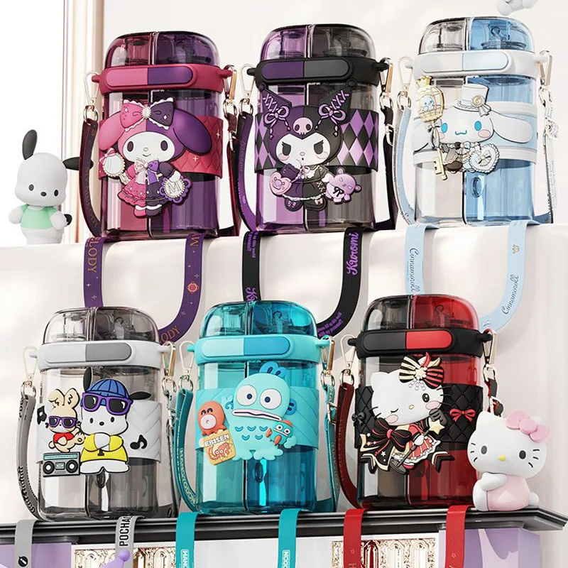 Yubon new sanrioed anime water cup kawaii melody cinnamoroll Double Drink with straw Portable Square Large Capacity Water Bottle