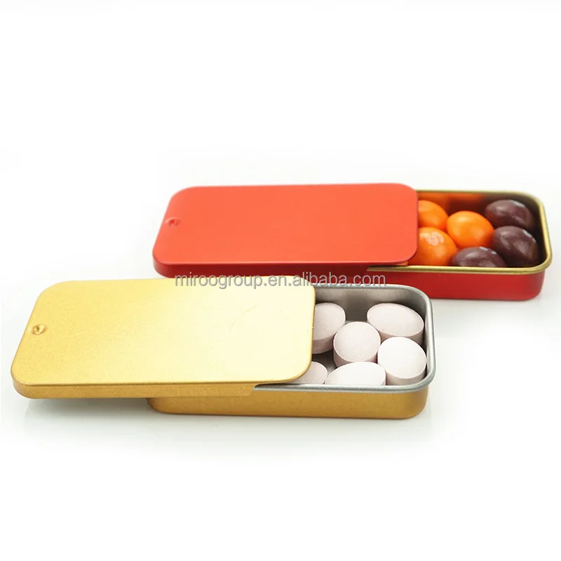 10 colors Stock Wholesale Rectangle Small Sliding Metal Mint Candy Tin Box  60x34x10mm