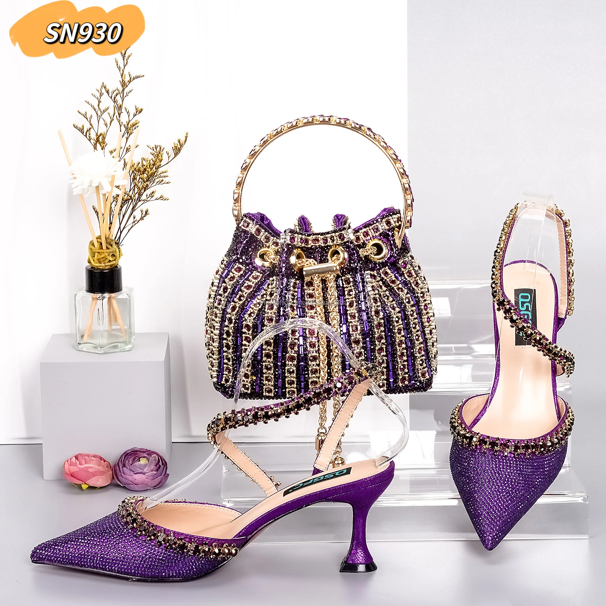 Royal blue Italian Decorated With Crystal Shoes And Bags Set Hot Selling African Woman Shoes And Bag To Match Set For Big Party