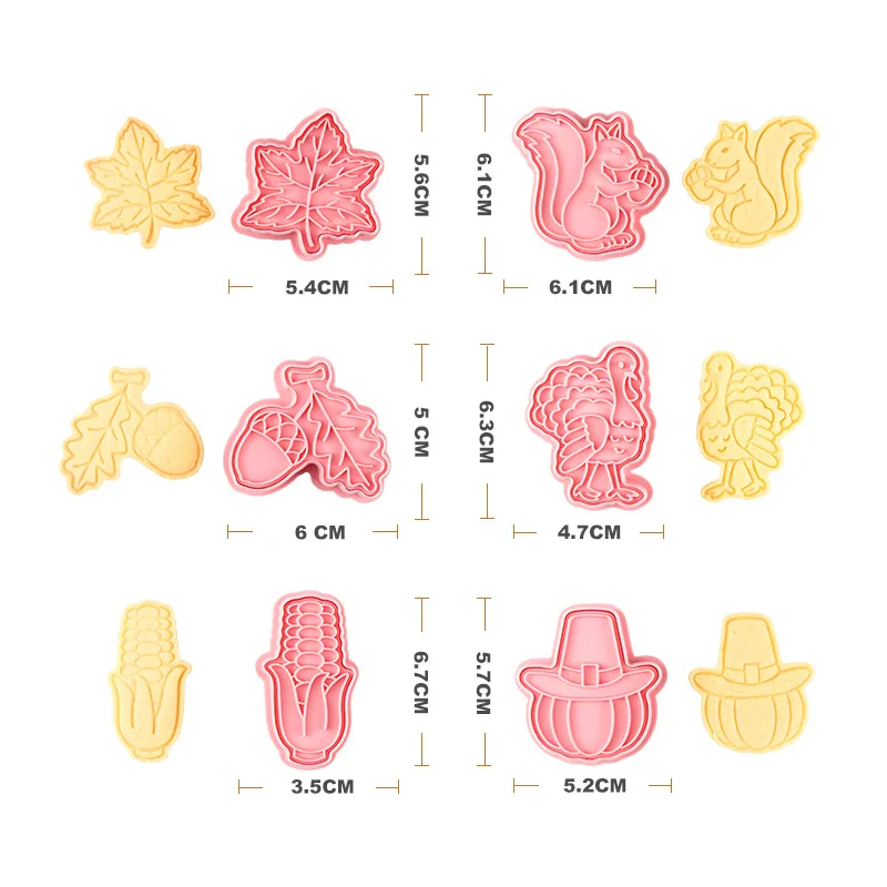 Homesun Saffron 6pcs/box Thanksgiving cookie cutter embosser stamp Set of 6 pcs turkey corn cookies mould plastic