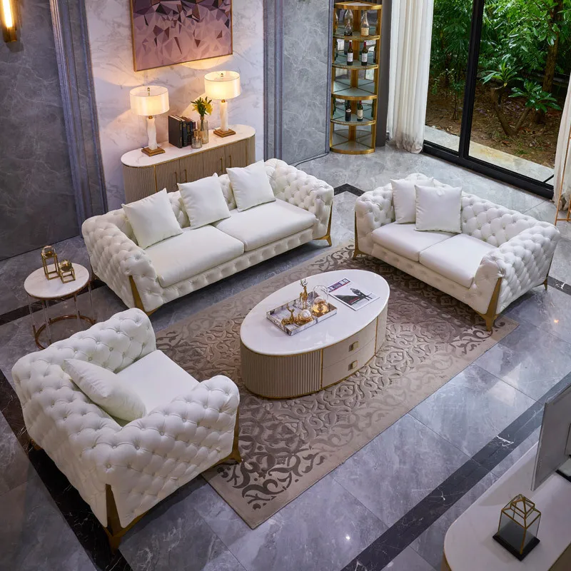 American high-end Classic elegant three seating white furniture sofa for living room